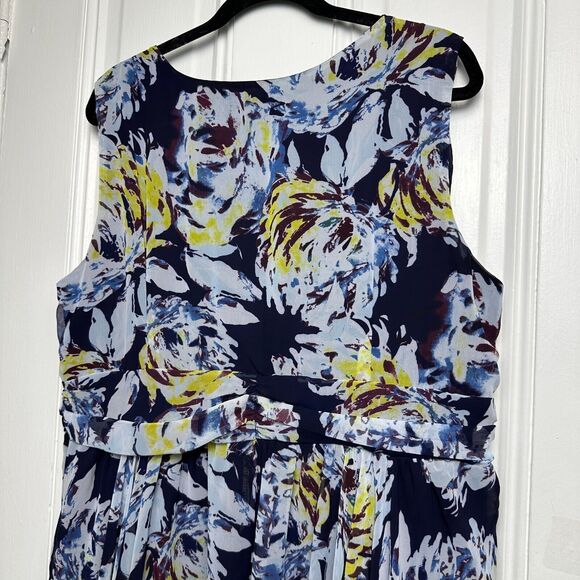 Flowy Floral Dress Womens 20W Blue A Line Fully Lined V Neck Plus Size Colorful - Picture 7 of 9